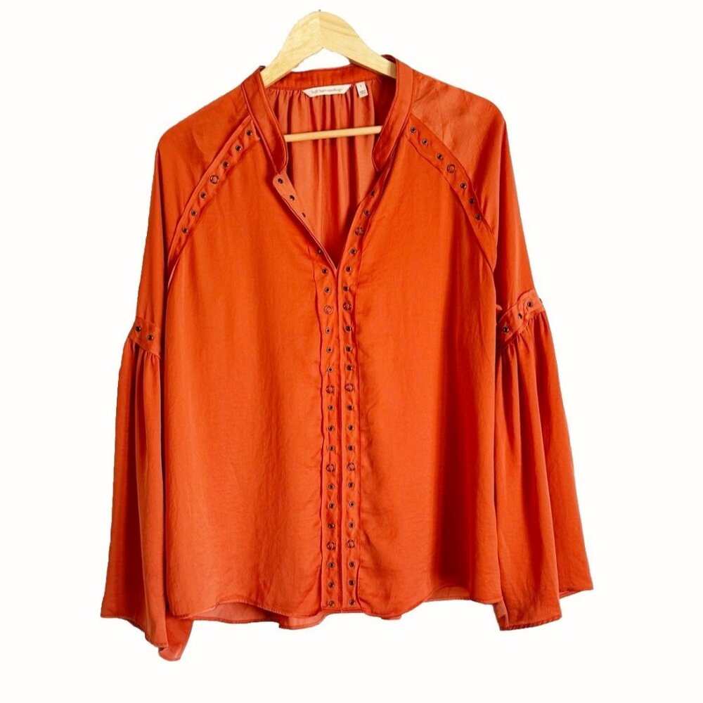 Soft Surroundings Gail Grommet Mecca Orange Satin Top Large Boho Western Country